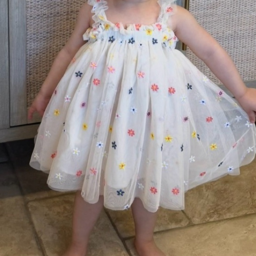 Floral Embroidered White Dress for Kids